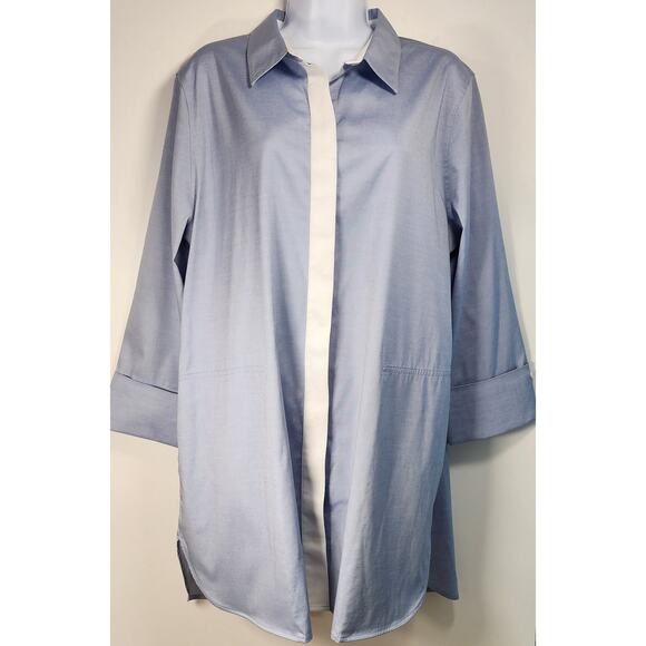 Chico's Tops - Chico’s No Iron Blue Tunic Blouse Contrast Trim Size 3 (16/18) NWT
